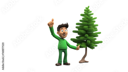 A man stands proudly next to a small green tree, exuding a sense of protection and care