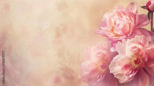 Elegant Peonies On Vintage Beige Background For Sophisticated Decor: Timeless Beauty, Classic Elegance, Floral Sophistication, Vintage Charm