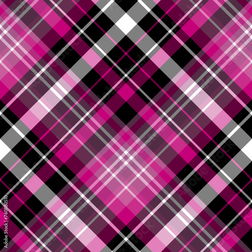Seamless pattern in comfortable black, white and bright pink colors for plaid, fabric, textile, clothes, tablecloth and other things. Vector image. 2