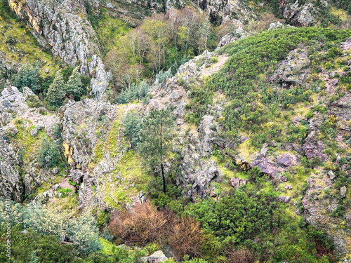 hiking trails on a rocky mountain - Penedo Furado next to Milreu village, Vila de Rei, district of Castelo Branco, Portugal