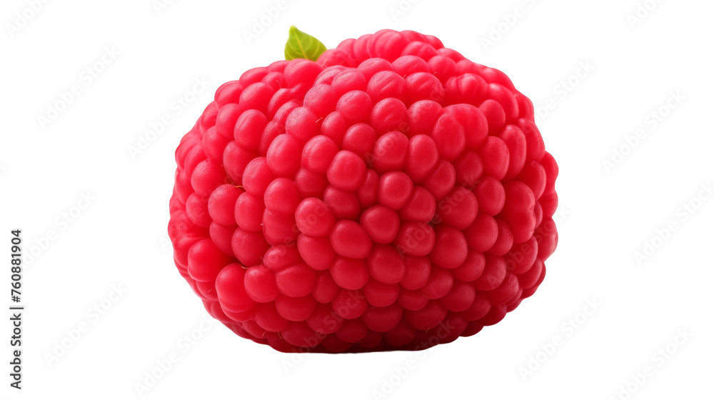 A vibrant raspberry with a fresh green leaf resting atop it A vibrant raspberry with a fresh green leaf resting atop it