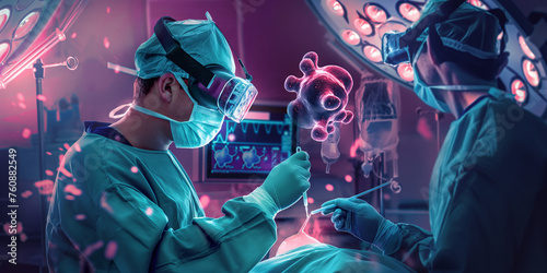 Surgical Team Performing an Operation in a Futuristic Operating Room