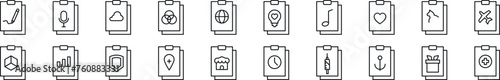 Pack of linear symbols of clipboard. Editable stroke. Linear symbol for web sites, newspapers, articles book