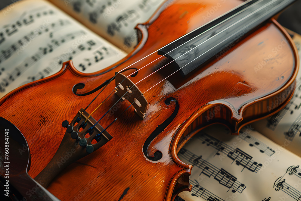 Fototapeta premium Beautiful violin on sheet music