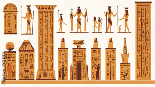 Ancient Egyptian temple with hieroglyphics and stat photo