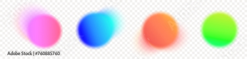 Set of vector illustration featuring an abstract radial gradient blur in shades of purple,green and  blue.Vibrant set of aura glow rounds with a soft  dot neon element.Color holographic round shapes.W