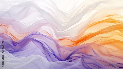 Fluid abstract pattern in orange and purple hues. Elegantly waving colorful texture design for art background. Soft flowing fabric-like abstract background in warm tones.