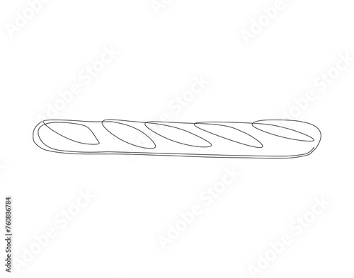 Continuous Line Drawing Of French Baguette. One Line Of Baguette. French Bread Continuous Line Art. Editable Outline.
