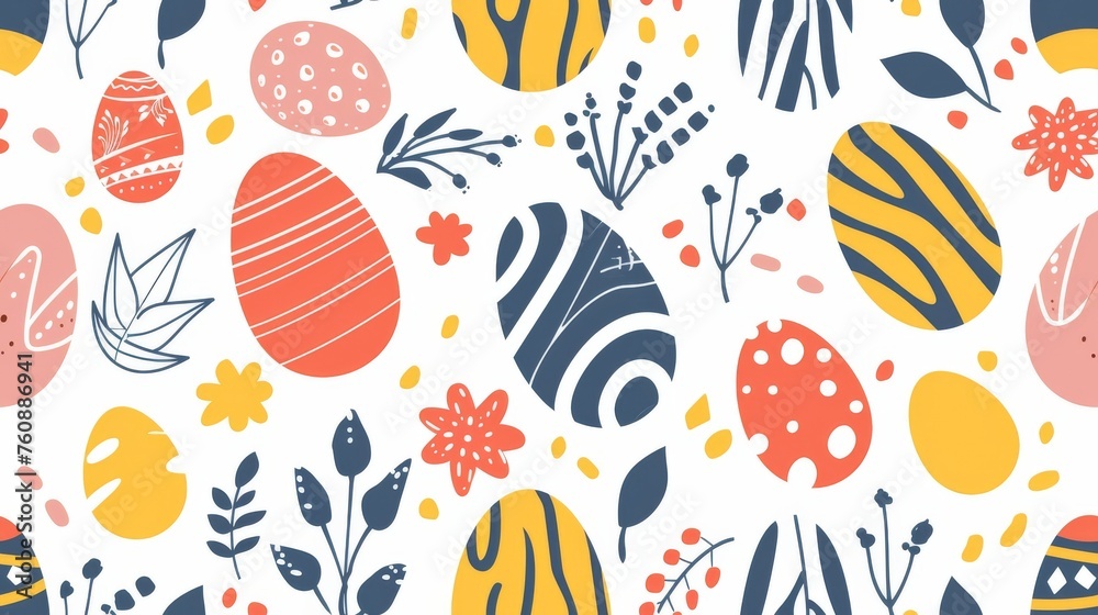 Easter celebration background with egg and botanical motifs for card, invitation, textile and poster. - obrazy, fototapety, plakaty 