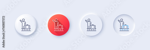 Luggage belt line icon. Neumorphic, Red gradient, 3d pin buttons. Suitcase bag sign. Baggage claim symbol. Line icons. Neumorphic buttons with outline signs. Vector