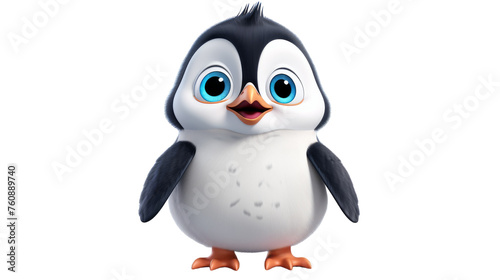 An adorable penguin with large blue eyes and a glossy black nose gazes curiously