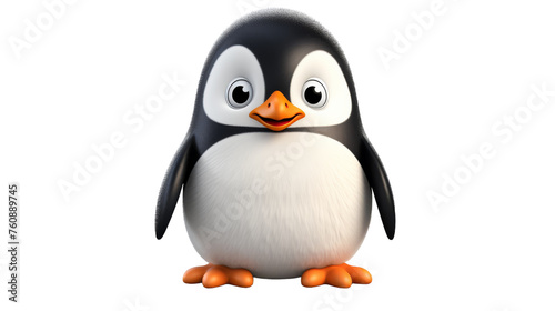 A playful cartoon penguin with oversized eyes and a vibrant orange beak