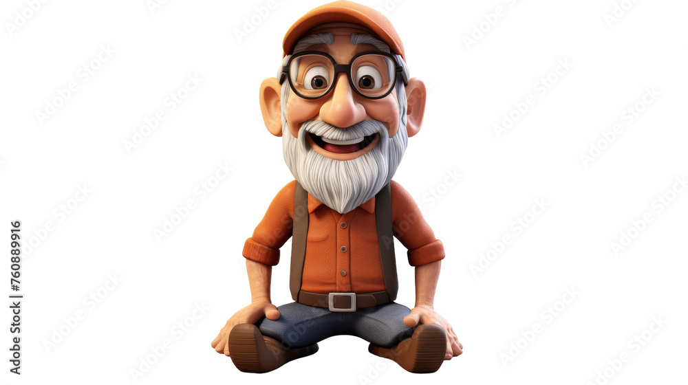 A quirky cartoon character with distinctive glasses and a well-groomed beard