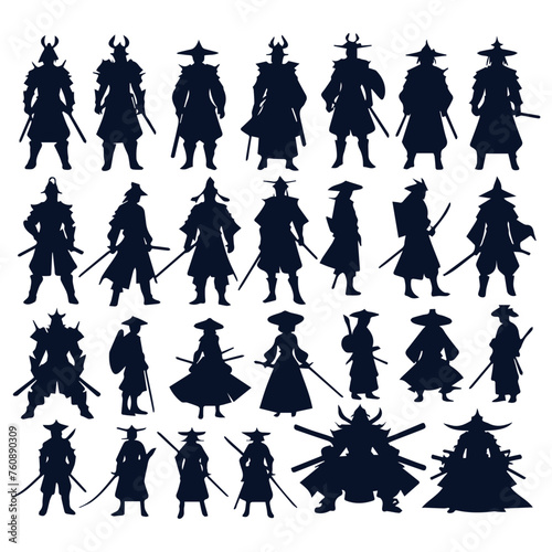 flat design samurai silhouette collection