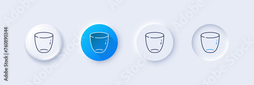 Glass line icon. Neumorphic, Blue gradient, 3d pin buttons. Tableware cup sign. Drink crockery kitchenware pot symbol. Line icons. Neumorphic buttons with outline signs. Vector