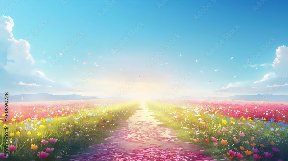 Sunny Path Through a Vibrant Flower Field