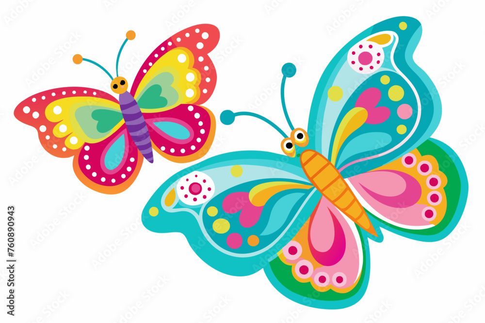  butterfly stickers for kids, vector art illustration