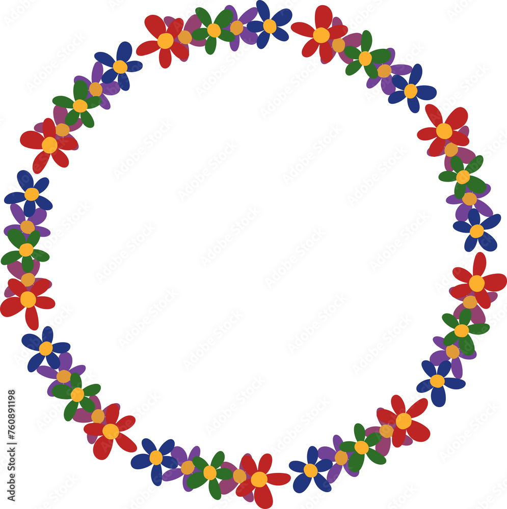 vector illustration of floral frame, round flowers wreath design with transparent background