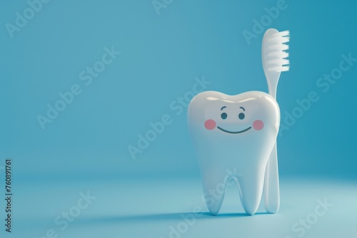 tooth brush character with a smiling face on a blue background