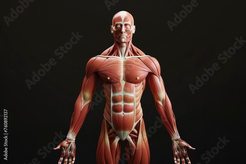 Human anatomy showing muscular system visible isolated on solid a white background photo