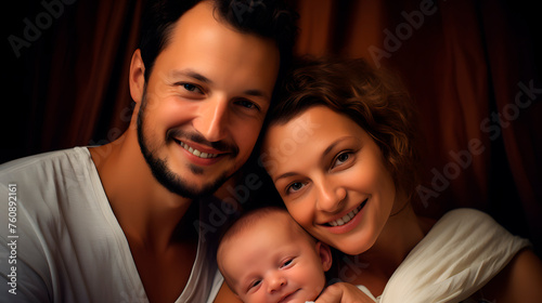 parents with a newborn child, parents cuddling with their baby