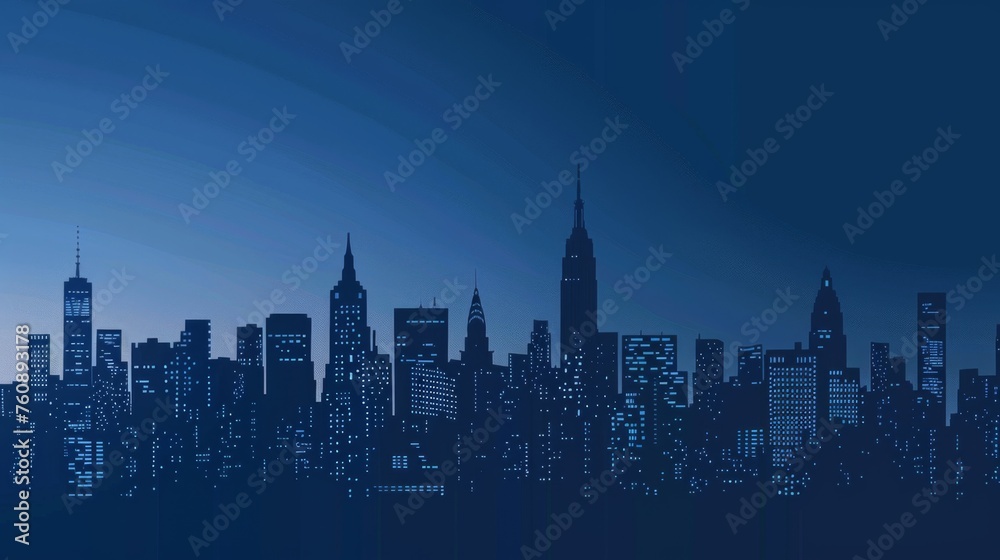 A captivating view of New York City's skyline with glowing buildings against a dusk sky, encapsulating the urban atmosphere.