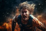 Runner with hair on fire in intense competition