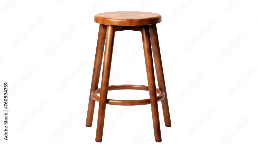 A wooden seat stool rests peacefully on a pristine white background A wooden seat stool rests peacefully on a pristine white background