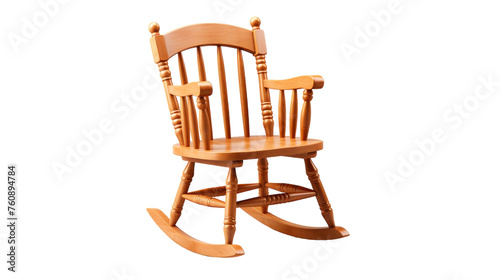 A wooden rocking chair gently sways on a pristine white background