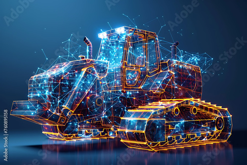 bulldozer, construction equipment. Digital wireframe polygon illustration. technology of lines and points	
 photo