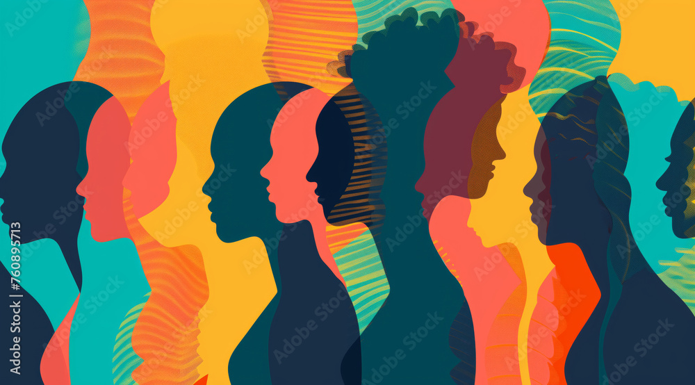 Silhouettes of different people, different races, different genders and different colors the concept of diversity of people