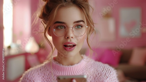 Woman With Glasses Looking at Cell Phone