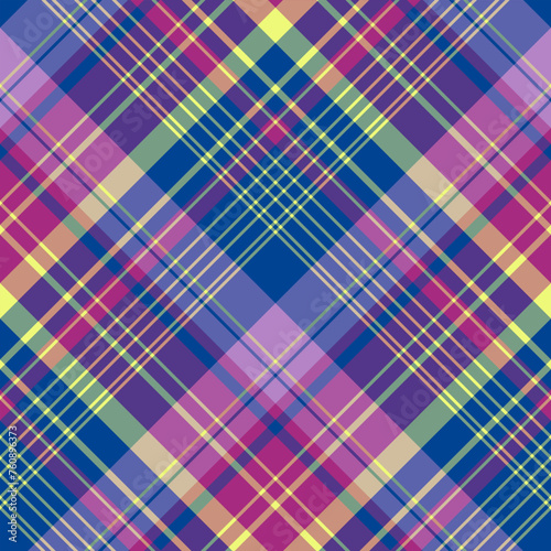 Seamless pattern in comfortable yellow, blue, purple, lilac colors for plaid, fabric, textile, clothes, tablecloth and other things. Vector image. 2