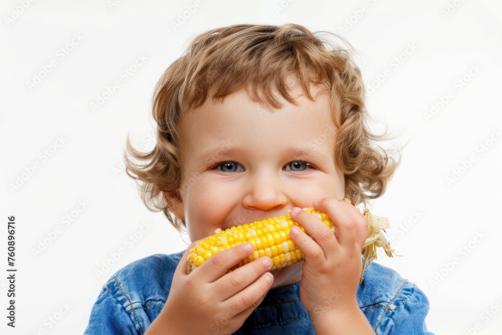 little boy eating corn isolated on white background little boy eating corn isolated on white background