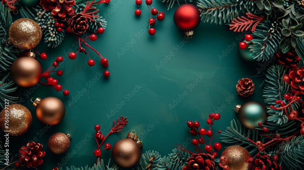 New Year decoration toys on a green background Christmas New Year decoration toys on a green background Christmas