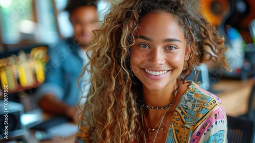 Smiling Woman With Curly Hair