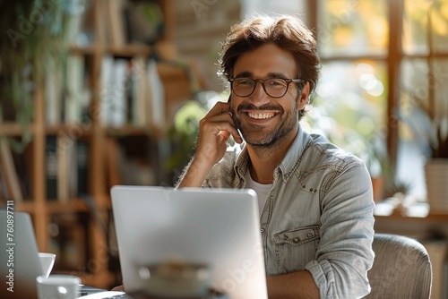 Man Working on Laptop at Desk