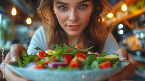 Woman Sitting at Table With Plate of Food
