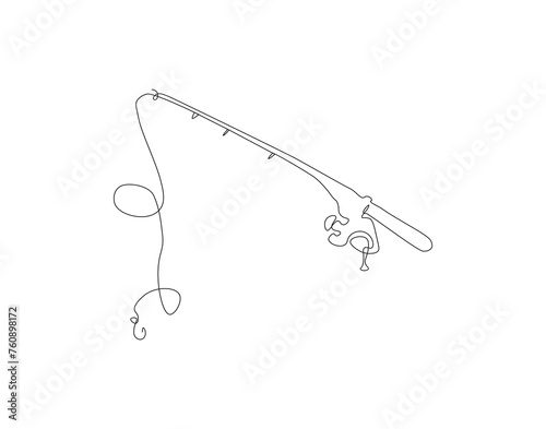 Continuous Line Drawing Of Fishing Rod. One Line Of Fishing Equipment. Fishing Rod Continuous Line Art. Editable Outline.