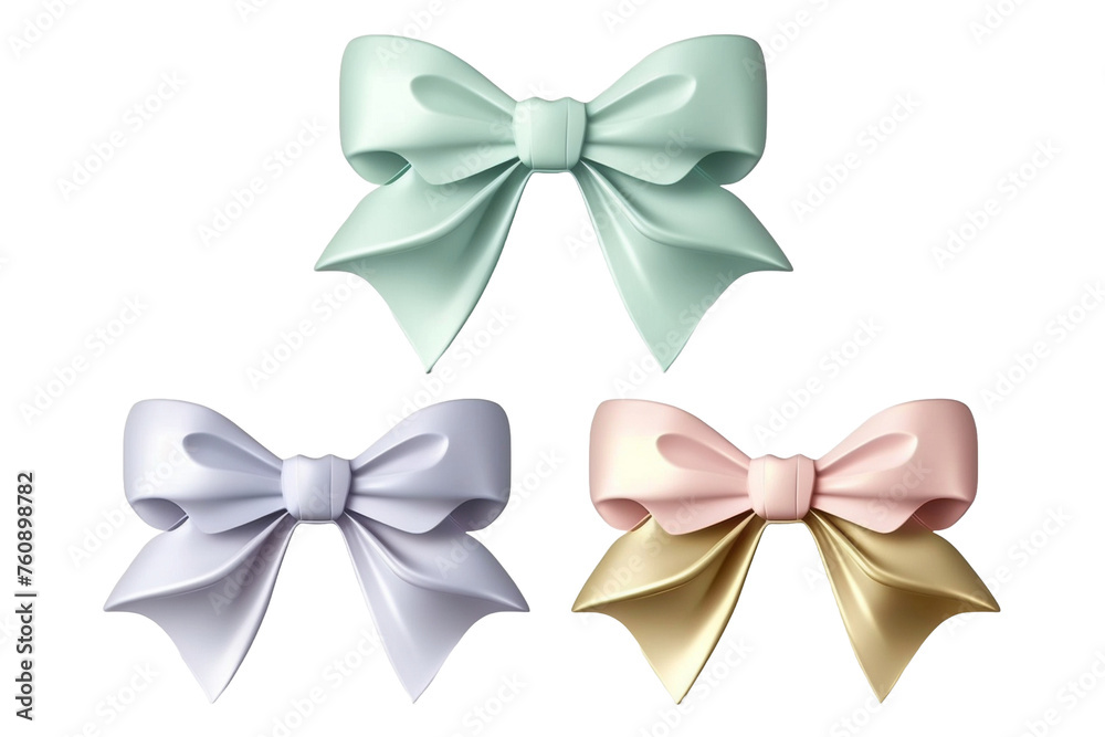 set of bows pastel cartoon  illustration isolated on transparent background - Generative AI