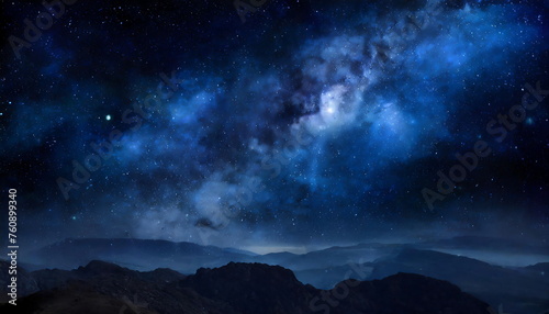 Beautiful night sky with stars, silhouette mountain and trees © Artiroz