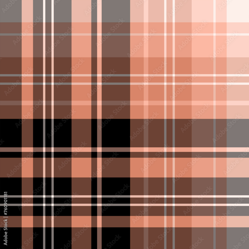 Seamless pattern in black, gray and peach color for plaid, fabric, textile, clothes, tablecloth and other things. Vector image.