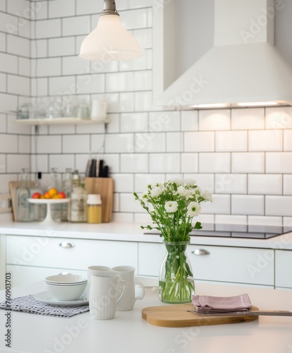 Vase of Flowers on Kitchen Counter