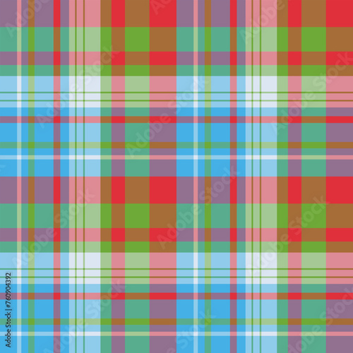 Seamless pattern in comfortable blue, green and red for plaid, fabric, textile, clothes, tablecloth and other things. Vector image.