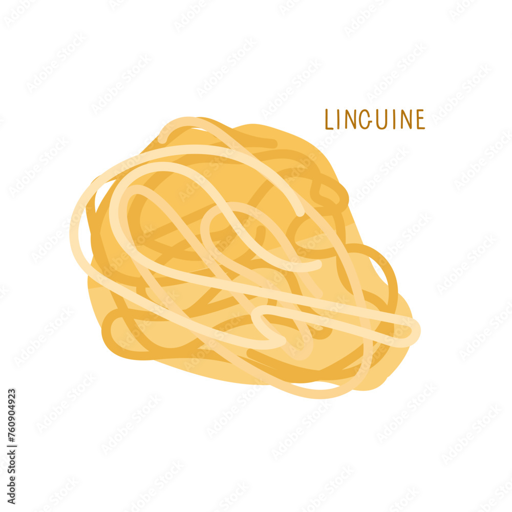 Linguine classic Italian pasta. Pasta type rigatoni in flat style ...