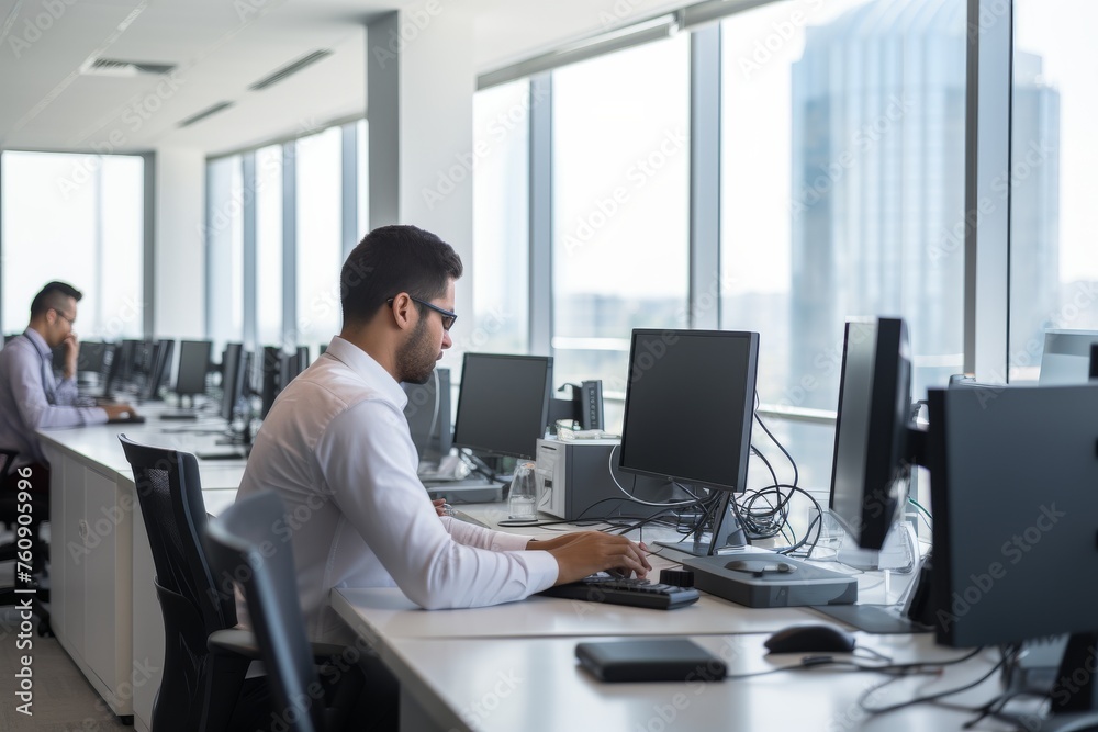 Man Working at Desk With Computer Man Working at Desk With Computer