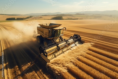 Combine harvester working on wheat field. Combine harvester working on wheat field.