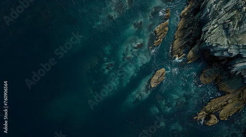 Aerial View of Rugged Coastline and Turquoise Waters