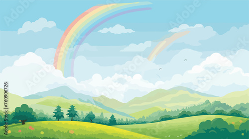 Colorful rainbow over a scenic countryside landscap