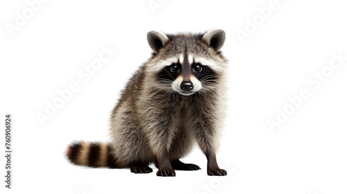 A raccoon peacefully sits on a pure white surface